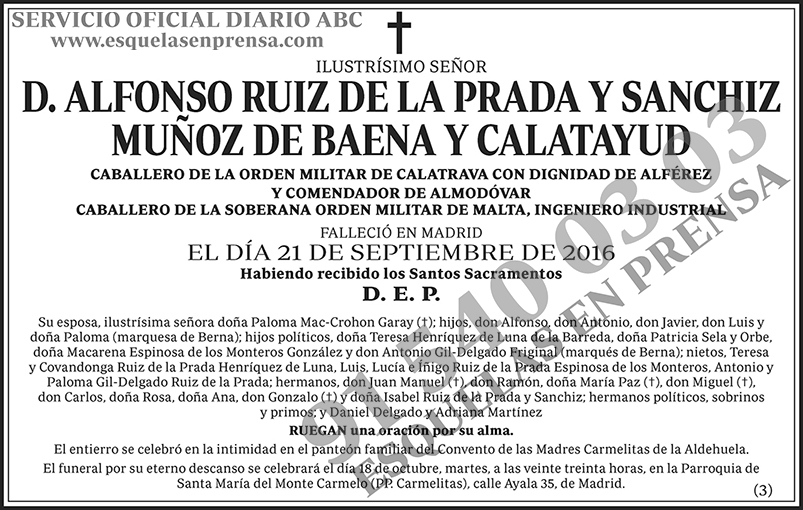 Alfonso Ruiz de la Prada y Sanchiz Muñoz de Baena y Calatayud